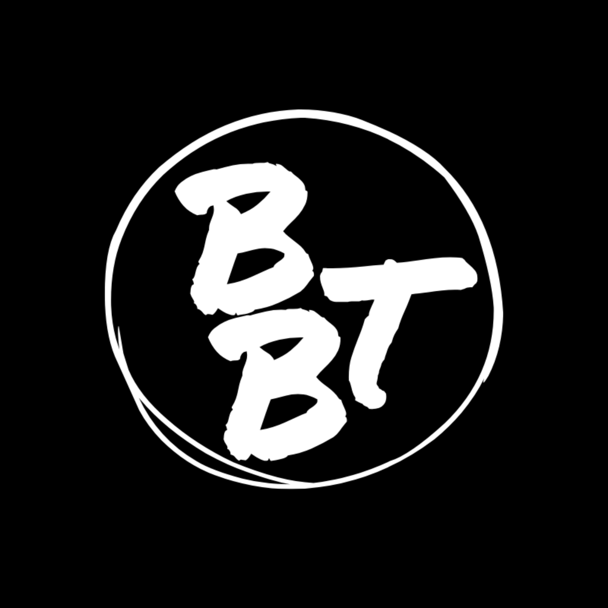 BBT logo. black background white text.