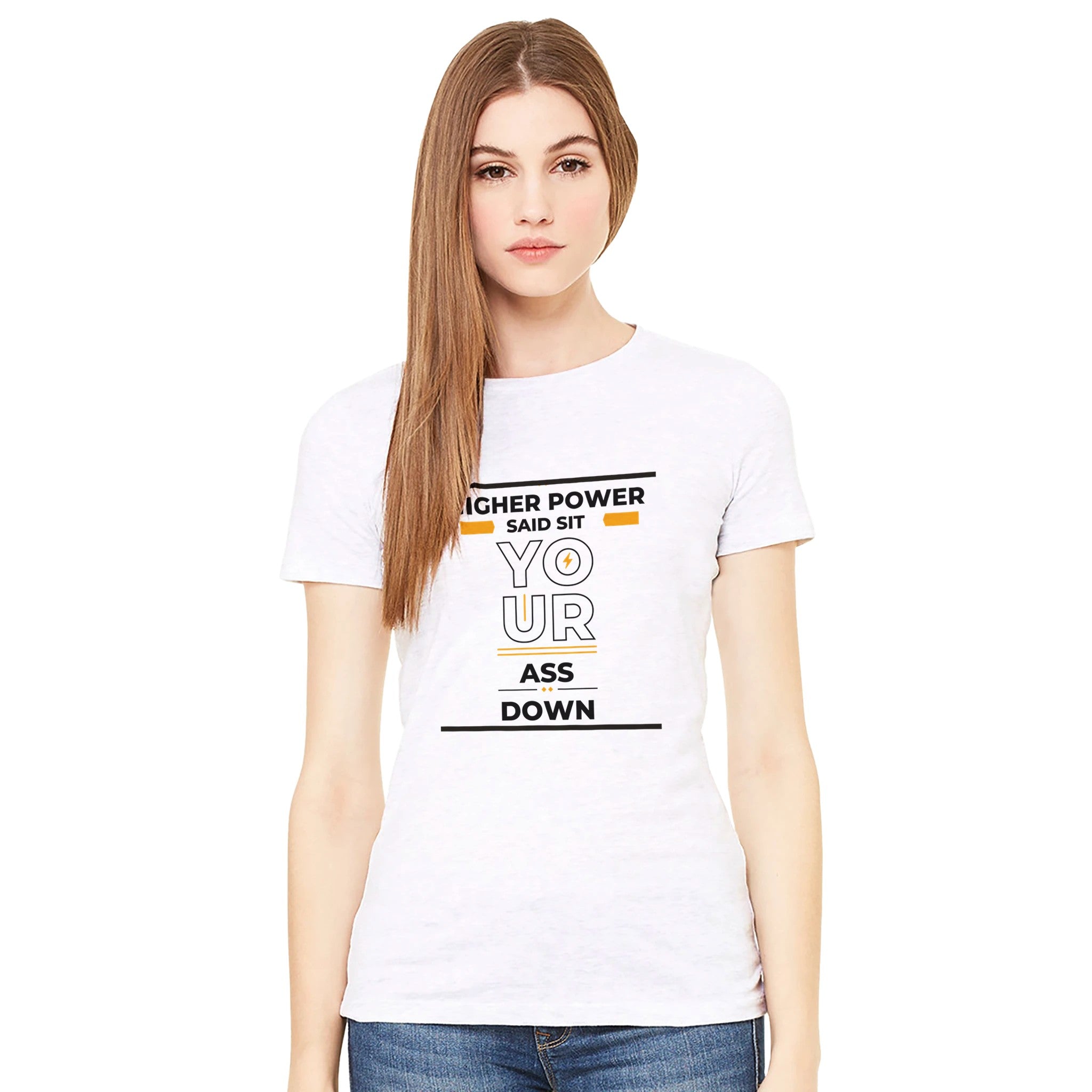 Higher Power Premium Womens Crewneck T-shirt | Bella + Canvas 6004 White