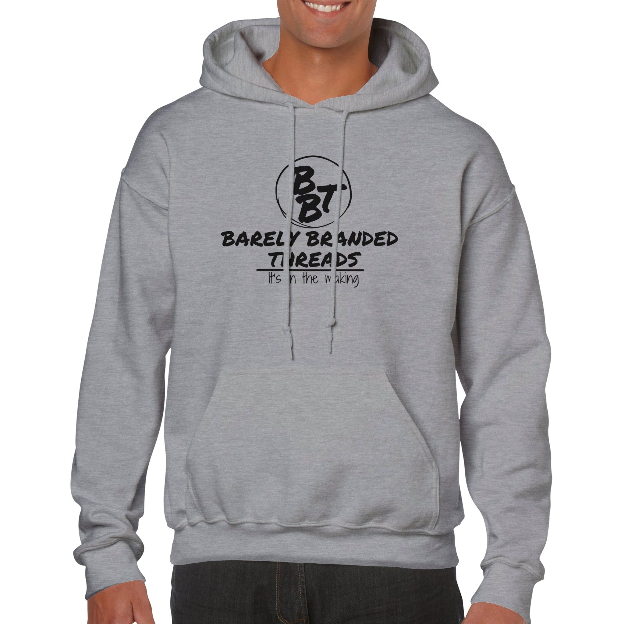 Barely Branded Threads Premium Unisex Pullover Hoodie Sports Grey