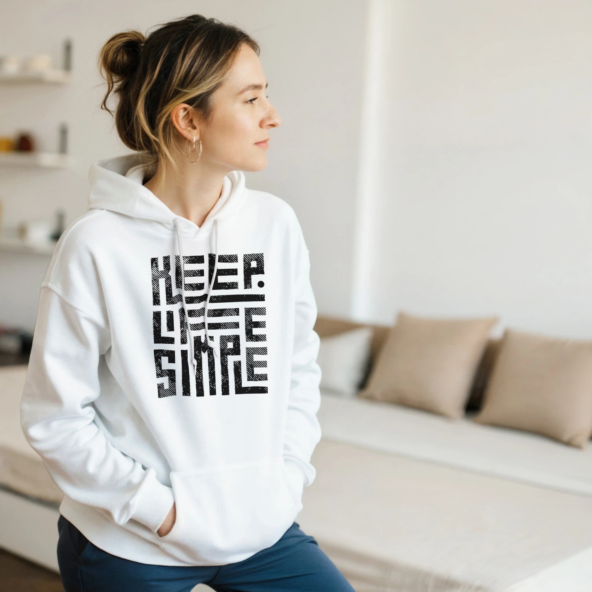 Keep Life Simple Unisex Pullover Hoodie | Gildan® 18500 White