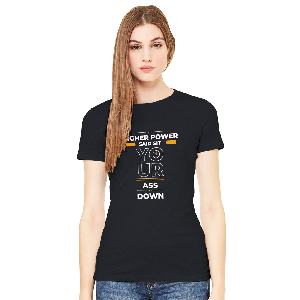 Higher Power Premium Womens Crewneck T-shirt | Bella + Canvas 6004 S Black