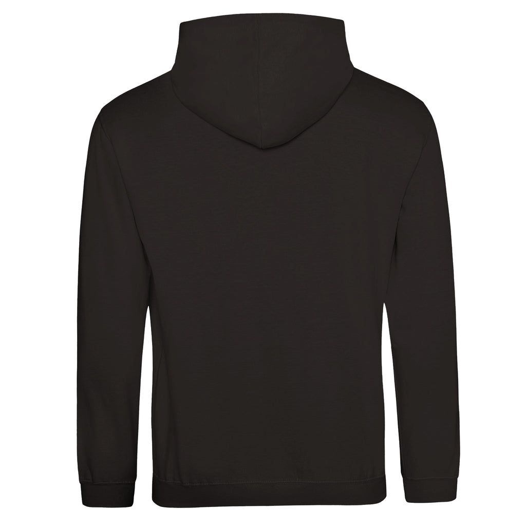 Black hoodie shown from the back on a white background
