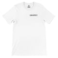 White t-shirt with 'LEAN INTO IT.' text on a white background